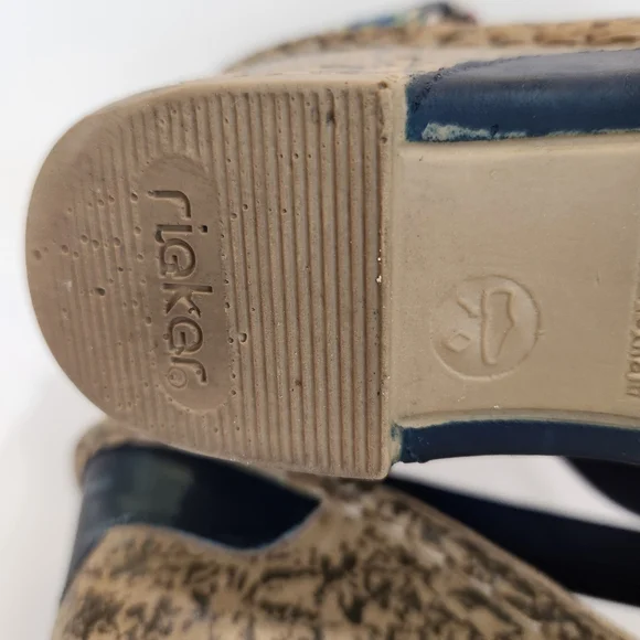 Rieker Antistress Blue Peacock Multi Patterned Wedge Sandals, EU 40, US 9 - Picture 4 of 6